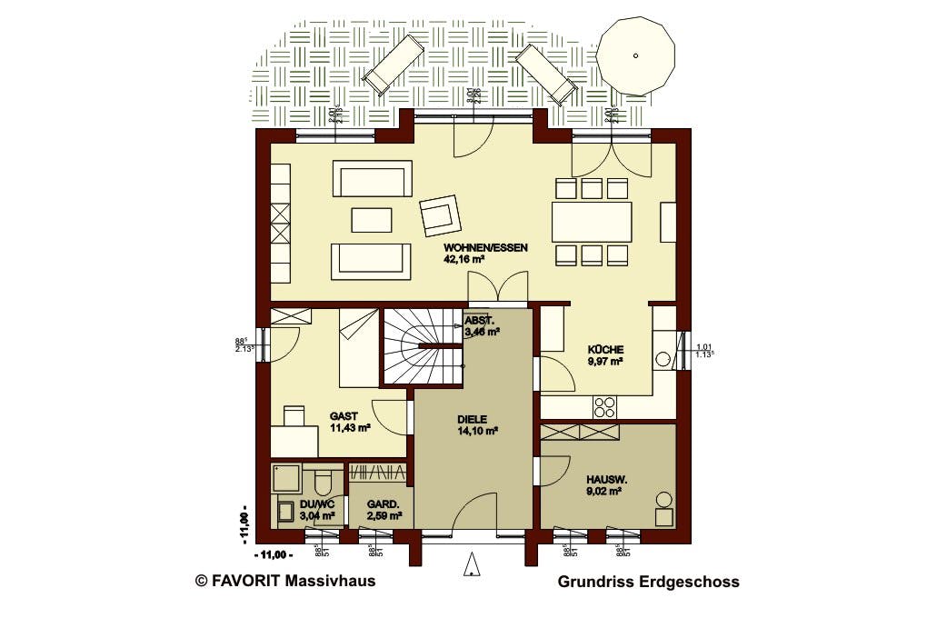 Massivhaus Citylife 178 von FAVORIT Massivhaus Schlüsselfertig ab 453020€, Stadtvilla Grundriss 1