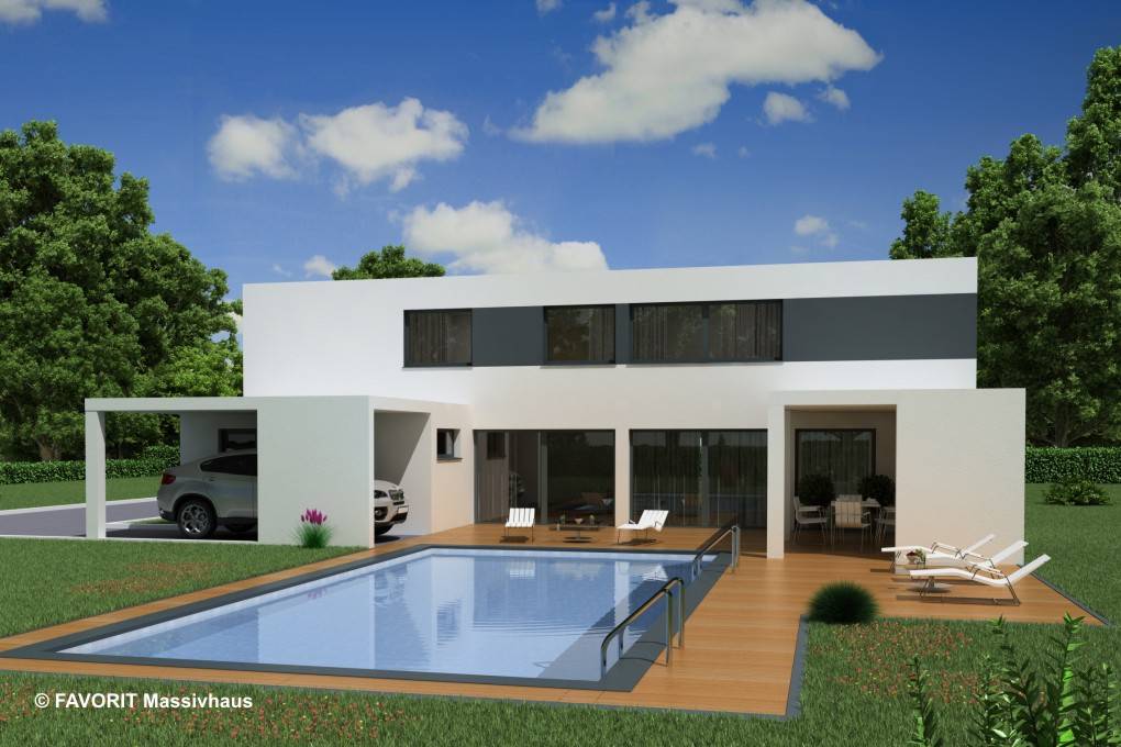 Massivhaus Concept Design 198 von FAVORIT Massivhaus Schlüsselfertig ab 497270€, Cubushaus Außenansicht 1
