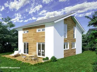 Massivhaus Creativ Sun 116 von FAVORIT Massivhaus Schlüsselfertig ab 302280€, Pultdachhaus Außenansicht 1
