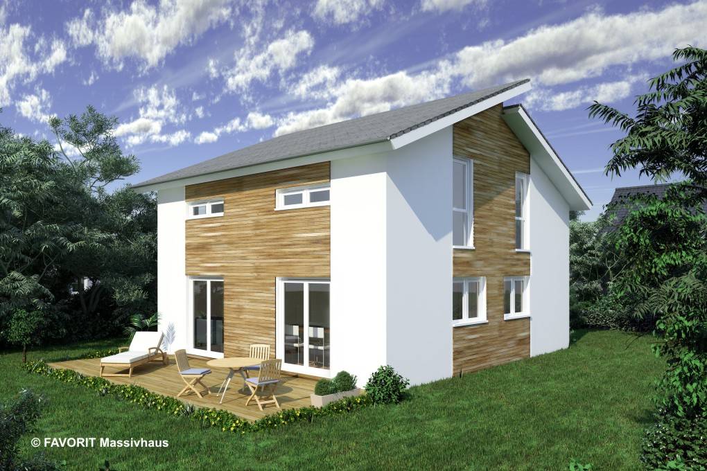 Massivhaus Creativ Sun 116 von FAVORIT Massivhaus Schlüsselfertig ab 302280€, Pultdachhaus Außenansicht 1