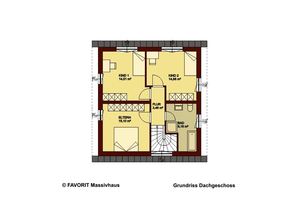 Massivhaus Creativ Sun 116 von FAVORIT Massivhaus Schlüsselfertig ab 302280€, Pultdachhaus Grundriss 2