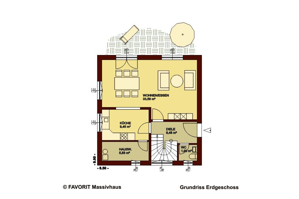 Massivhaus Creativ Sun 116 von FAVORIT Massivhaus Schlüsselfertig ab 302280€, Pultdachhaus Grundriss 1