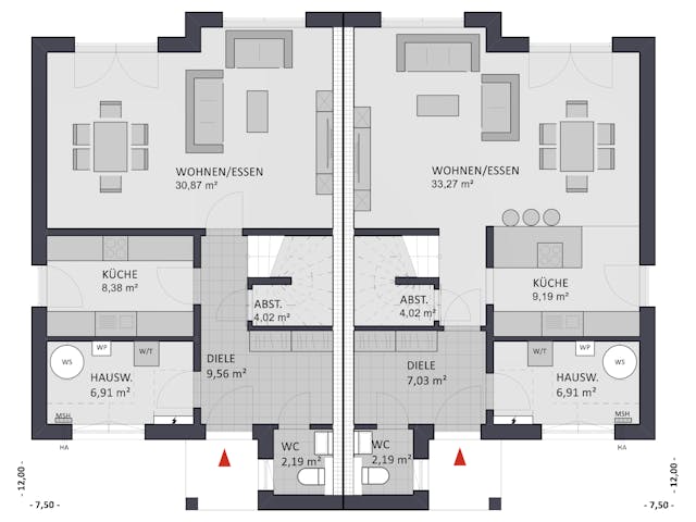 Massivhaus Entwurf FI124 von FAVORIT Massivhaus, Stadtvilla Grundriss 1