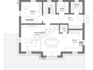 Fertighaus Satteldach Landhaus 192 von LUXHAUS, Satteldach-Klassiker Grundriss 1