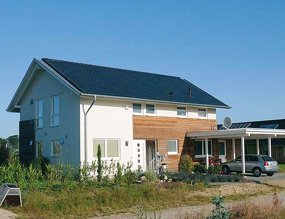Fertighaus Anke (KfW-Effizienzhaus 40 EE) von Dammann-Haus Schlüsselfertig ab 381800€, Satteldach-Klassiker Außenansicht 2
