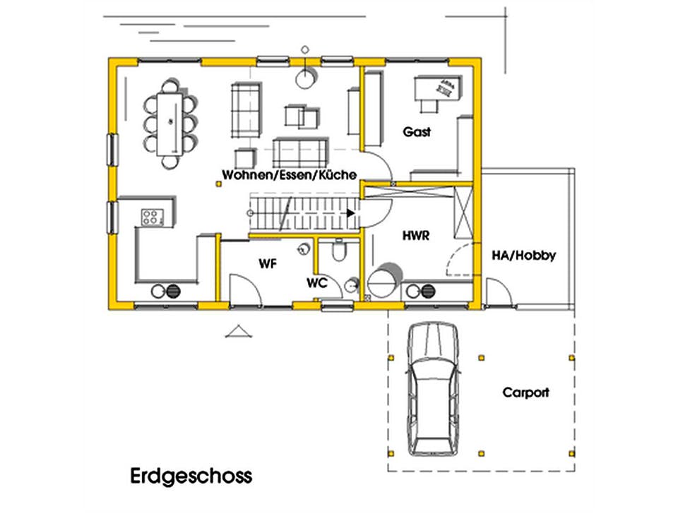 Fertighaus Anke (KfW-Effizienzhaus 40 EE) von Dammann-Haus Schlüsselfertig ab 381800€, Satteldach-Klassiker Grundriss 1
