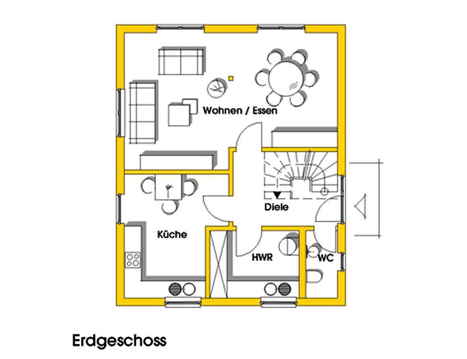 Fertighaus Isa (KfW-Effizienzhaus 40 EE) von Dammann-Haus Schlüsselfertig ab 297700€, Satteldach-Klassiker Grundriss 1