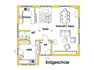 Fertighaus Julia 2 (KfW-Effizienzhaus 40 EE) von Dammann-Haus Schlüsselfertig ab 339200€, Satteldach-Klassiker Grundriss 1