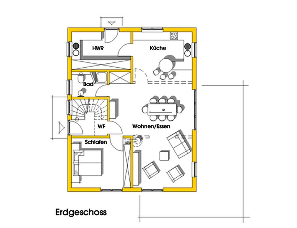 Fertighaus Jutta (KfW-Effizienzhaus 40 EE) von Dammann-Haus Schlüsselfertig ab 379200€, Satteldach-Klassiker Grundriss 1