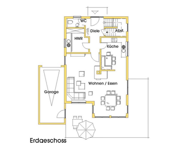 Fertighaus Maria (KfW-Effizienzhaus 40 EE) von Dammann-Haus Schlüsselfertig ab 332200€, Satteldach-Klassiker Grundriss 1