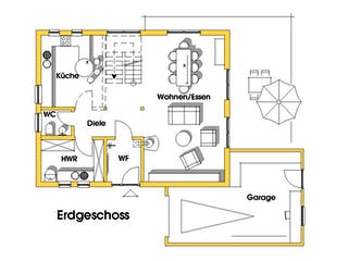 Fertighaus Myrna (KfW-Effizienzhaus 40 EE) von Dammann-Haus Schlüsselfertig ab 327800€, Satteldach-Klassiker Grundriss 1