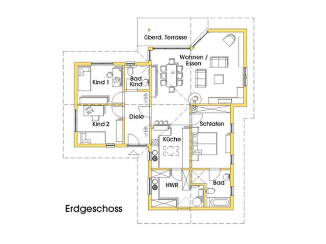 Fertighaus Natalie 2 (KfW-Effizienzhaus 40 EE) von Dammann-Haus Schlüsselfertig ab 358600€, Bungalow Grundriss 1