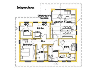 Fertighaus Rosi 3 (KfW-Effizienzhaus 40 EE) von Dammann-Haus Schlüsselfertig ab 328300€, Bungalow Grundriss 1
