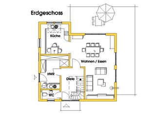 Fertighaus Steffy (KfW-Effizienzhaus 40 EE) von Dammann-Haus Schlüsselfertig ab 336800€, Satteldach-Klassiker Grundriss 1