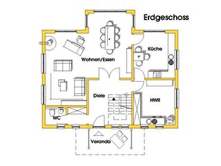 Fertighaus Svanhild (KfW-Effizienzhaus 40 EE) von Dammann-Haus Schlüsselfertig ab 413900€, Satteldach-Klassiker Grundriss 1