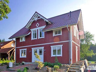 Fertighaus Svantje (KfW-Effizienzhaus 40 EE) von Dammann-Haus Schlüsselfertig ab 350500€, Satteldach-Klassiker Außenansicht 2