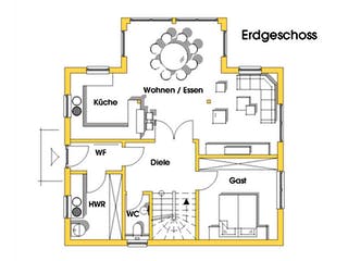 Fertighaus Tineke (KfW-Effizienzhaus 40 EE) von Dammann-Haus Schlüsselfertig ab 345300€, Satteldach-Klassiker Grundriss 1
