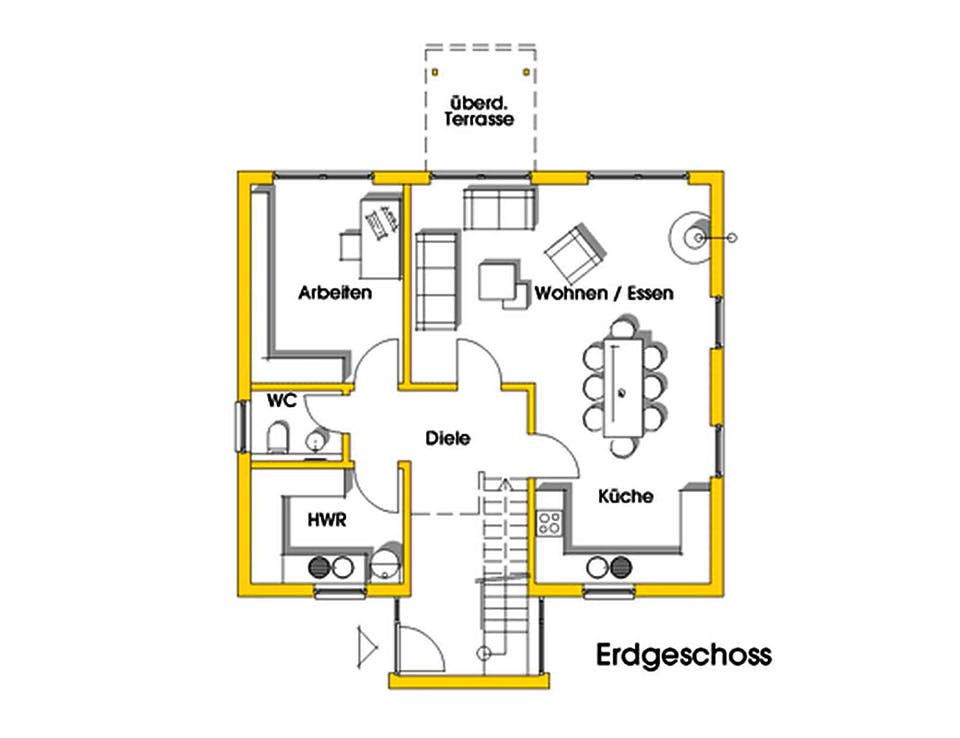 Fertighaus Yvonne (KfW-Effizienzhaus 40 EE) von Dammann-Haus Schlüsselfertig ab 368400€, Pultdachhaus Grundriss 1