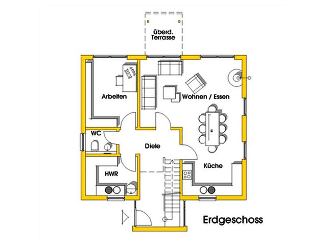 Fertighaus Yvonne (KfW-Effizienzhaus 40 EE) von Dammann-Haus Schlüsselfertig ab 368400€, Pultdachhaus Grundriss 1