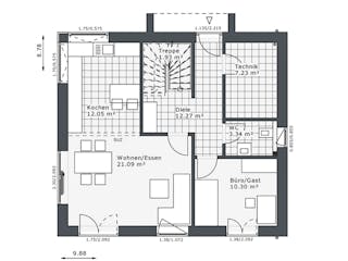 Fertighaus Destiny-E-136 E2 von Danhaus Deutschland, Satteldach-Klassiker Grundriss 1