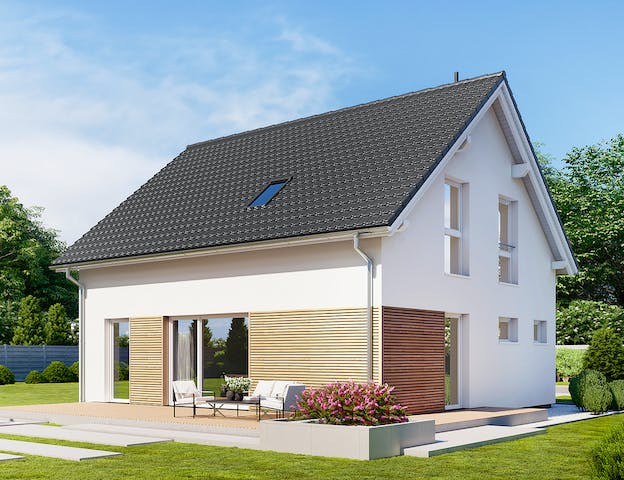 Modernes Holzhaus schlüsselfertig mit Satteldach: Point 130 von Danwood