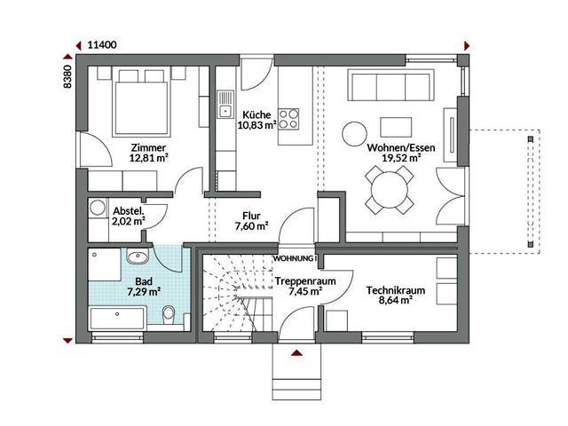 Fertighaus Plus 159 von Danwood Schlüsselfertig ab 383200€, Satteldach-Klassiker Grundriss 1