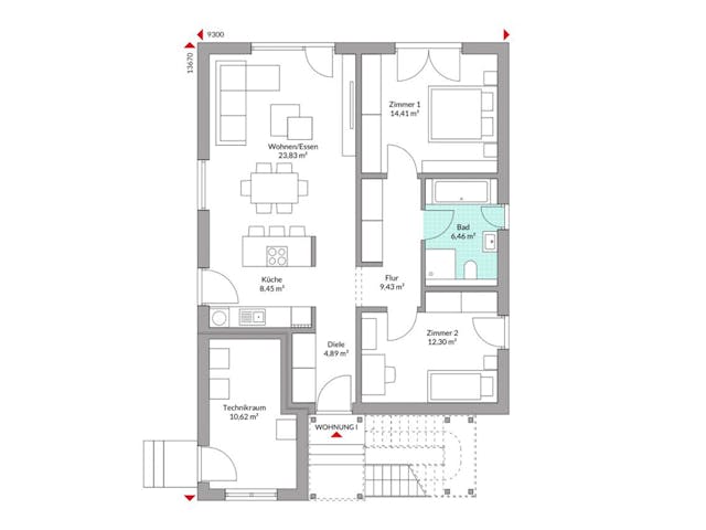 Fertighaus Plus 175 von Danwood Schlüsselfertig ab 468600€, Satteldach-Klassiker Grundriss 1