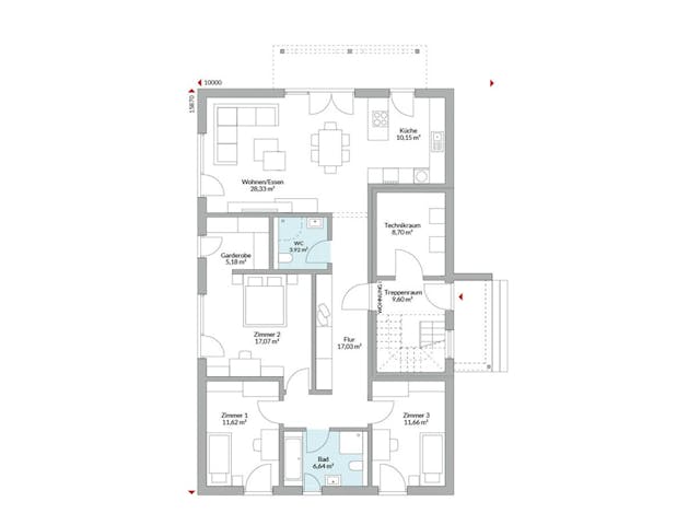 Fertighaus Plus 270 von Danwood Schlüsselfertig ab 592700€, Satteldach-Klassiker Grundriss 1