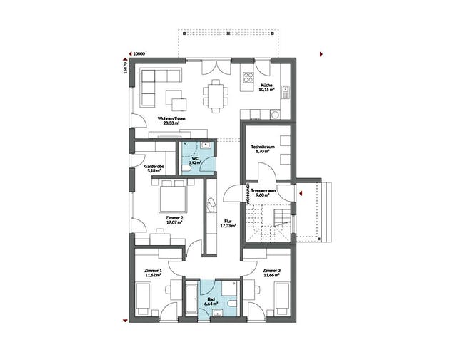 Fertighaus Plus 270 von Danwood Schlüsselfertig ab 533700€, Satteldach-Klassiker Grundriss 1