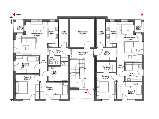 Fertighaus Poly 743 W6 SD von Danwood, Satteldach-Klassiker Grundriss 1