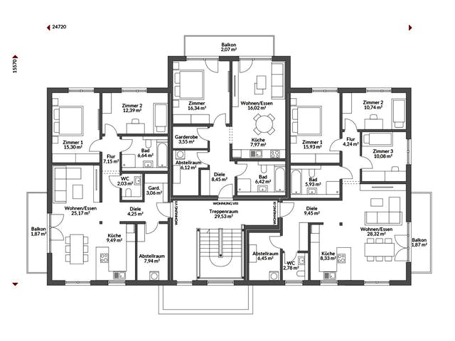 Fertighaus Poly 974 W9 von Danwood, Satteldach-Klassiker Grundriss 3