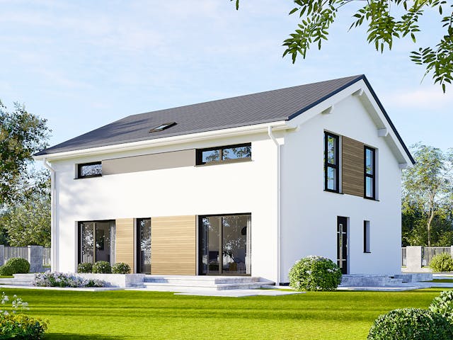 Fertighaus Privat 174.1 von Danwood Schlüsselfertig ab 402800€, Satteldach-Klassiker Außenansicht 1