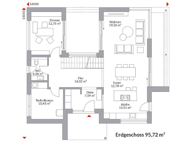 Fertighaus Musterhaus "S-Linie" Wuppertal von Danwood, Satteldach-Klassiker Grundriss 1