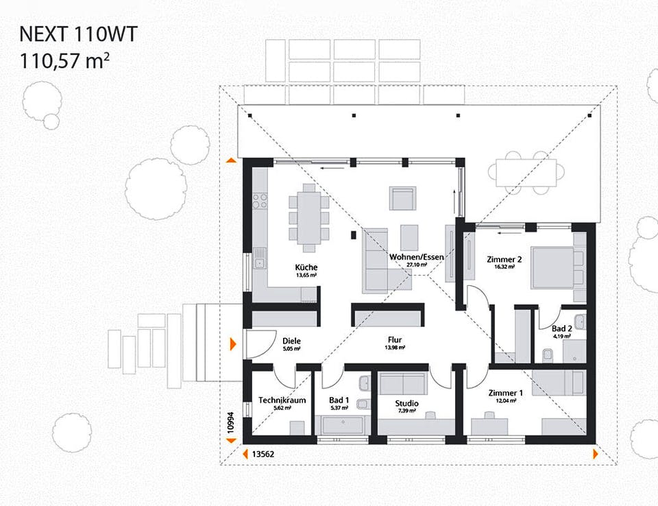 Fertighaus Next 110 WT von Danwood - NEXT by Danwood Schlüsselfertig ab 400700€, Bungalow Grundriss 1