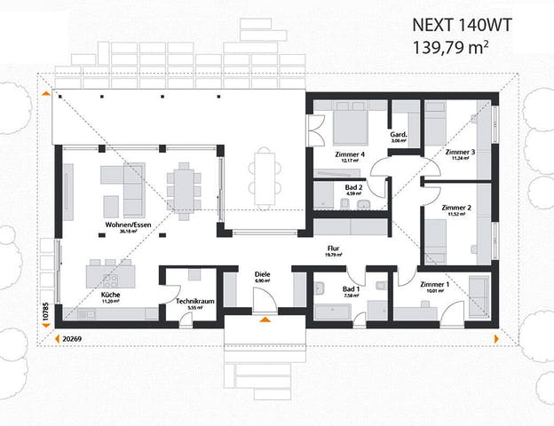 Winkelbungalow U-Form Grundriss von Danwood - NEXT