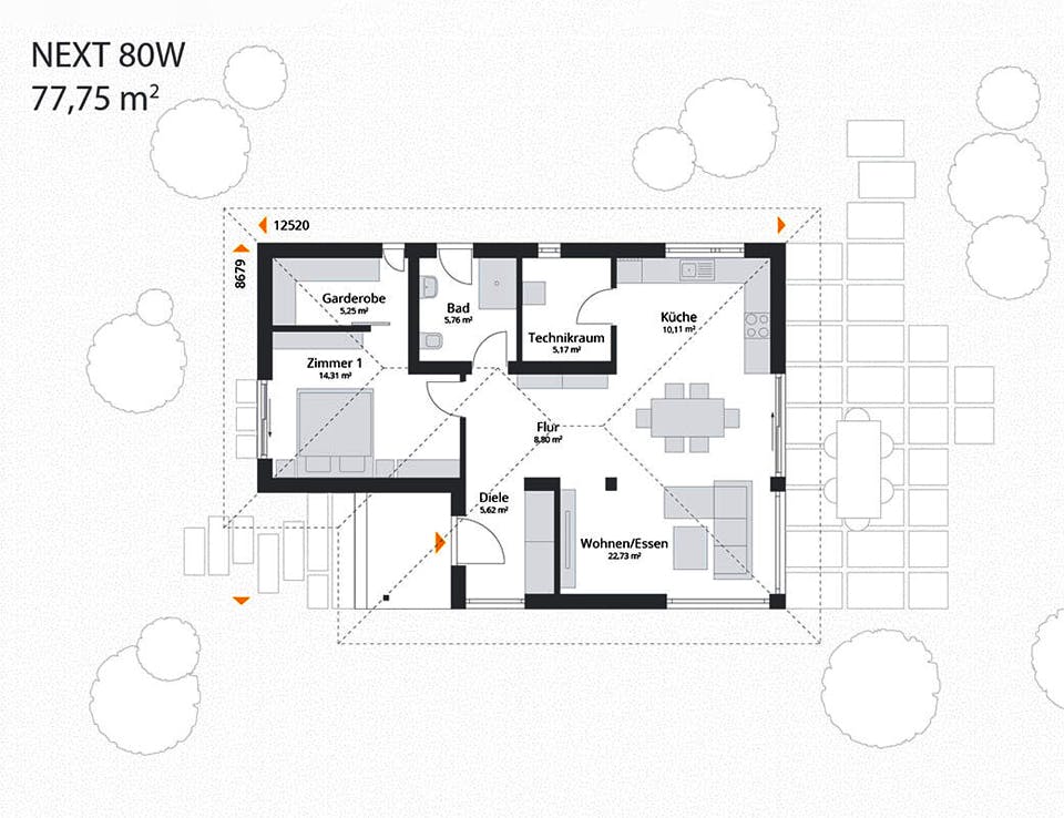 Fertighaus Next 80 W von Danwood - NEXT by Danwood Schlüsselfertig ab 286800€, Bungalow Grundriss 1