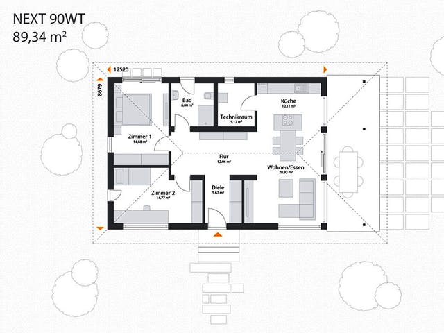 Fertighaus Next 90 WT von Danwood - NEXT by Danwood Schlüsselfertig ab 315800€, Bungalow Grundriss 1