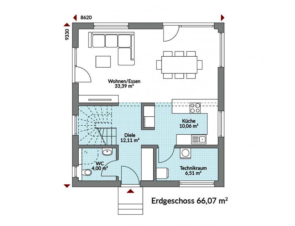 Fertighaus Park 131W von Danwood Schlüsselfertig ab 244900€, Stadtvilla Grundriss 1