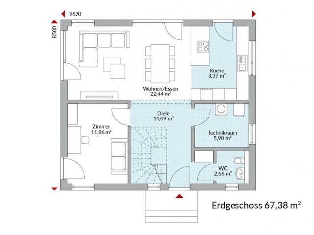 Fertighaus Park 133W von Danwood Schlüsselfertig ab 291000€, Stadtvilla Grundriss 1