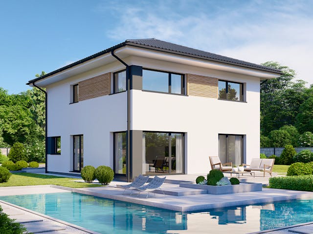 Fertighaus Park 152W von Danwood Schlüsselfertig ab 316300€, Stadtvilla Außenansicht 1