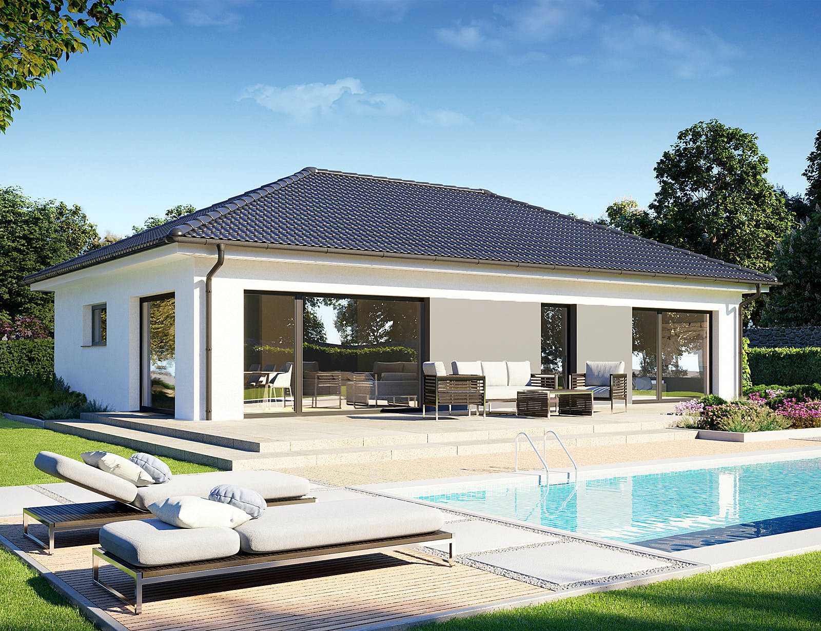 Fertighaus Perfect 101 von Danwood Schlüsselfertig ab 223400€, Bungalow Außenansicht 1