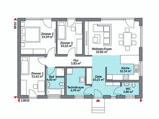 Fertighaus Perfect 101 von Danwood Schlüsselfertig ab 237500€, Bungalow Grundriss 1