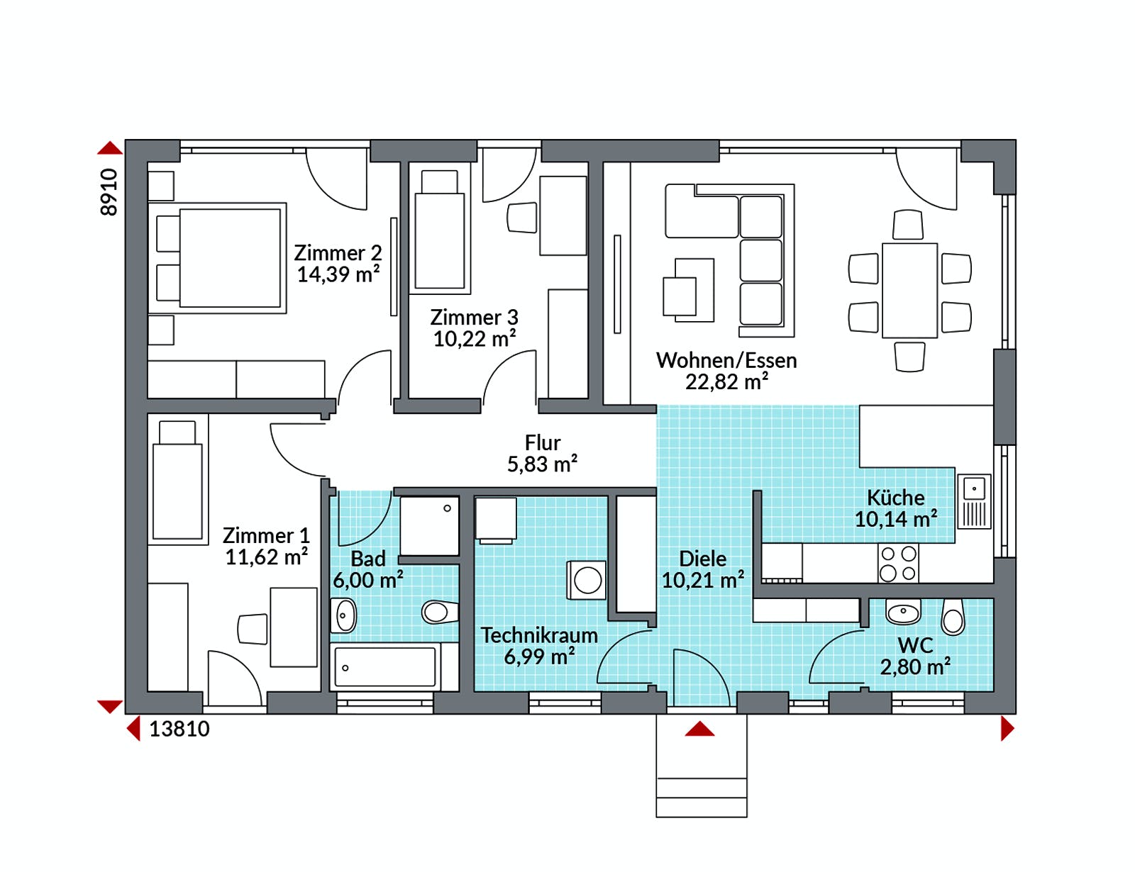 Fertighaus Perfect 101 von Danwood Schlüsselfertig ab 223400€, Bungalow Grundriss 1