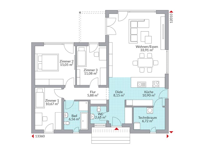 Fertighaus Perfect 112 von Danwood Schlüsselfertig ab 274100€, Bungalow Grundriss 1
