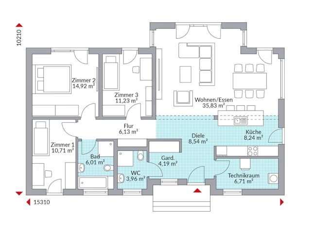 Fertighaus Perfect 116 von Danwood Schlüsselfertig ab 270700€, Bungalow Grundriss 1
