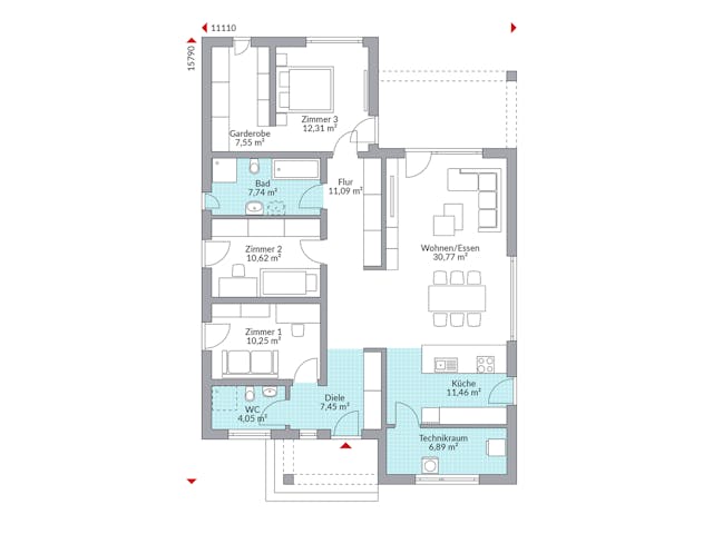 Fertighaus Perfect 120.1 von Danwood Schlüsselfertig ab 288500€, Bungalow Grundriss 1
