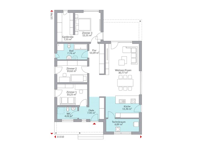 Fertighaus Perfect 120 Cube von Danwood Schlüsselfertig ab 302700€, Bungalow Grundriss 1