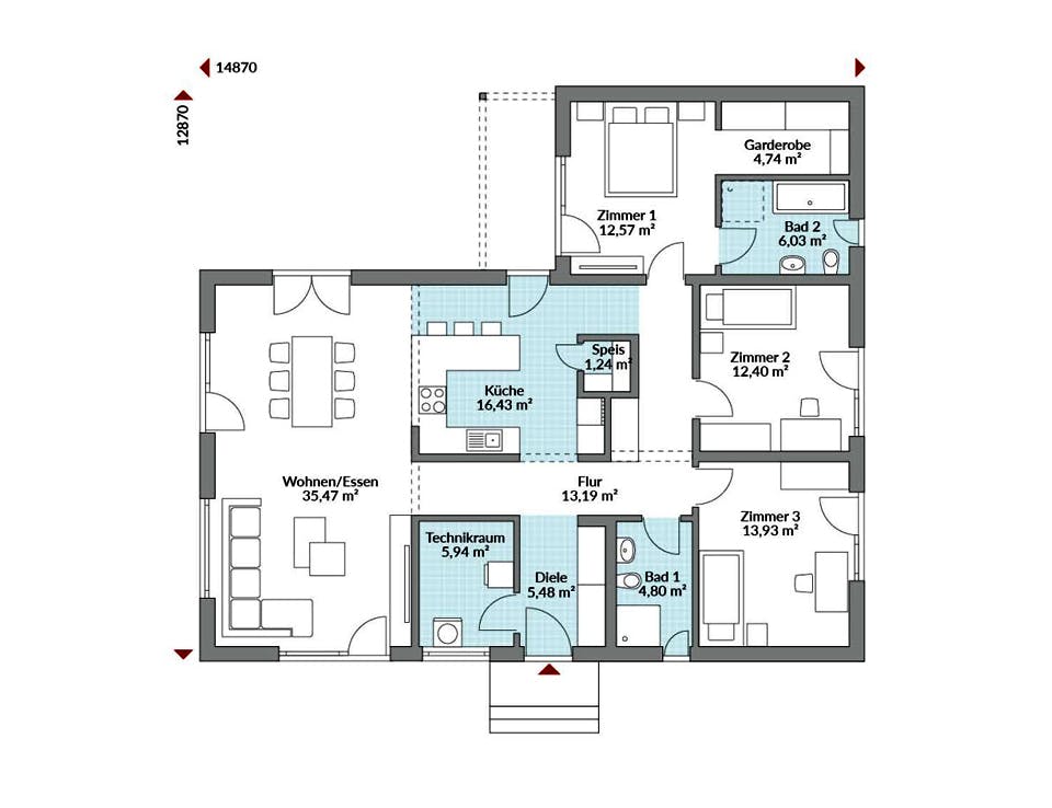 Fertighaus Perfect 132 von Danwood - Österreich Schlüsselfertig ab 289400€, Bungalow Grundriss 1