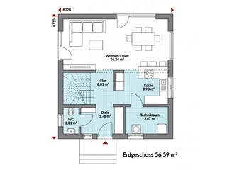 Fertighaus Point 110 von Danwood Schlüsselfertig ab 240900€, Satteldach-Klassiker Grundriss 1