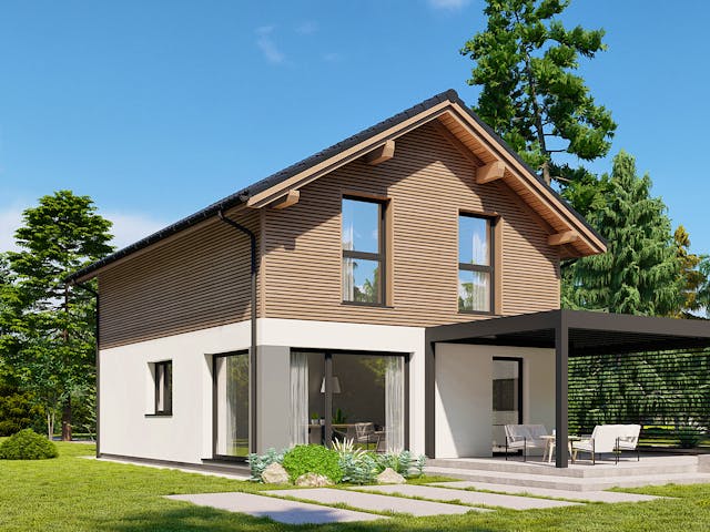 Fertighaus Point 116 von Danwood Schlüsselfertig ab 270000€, Satteldach-Klassiker Außenansicht 1